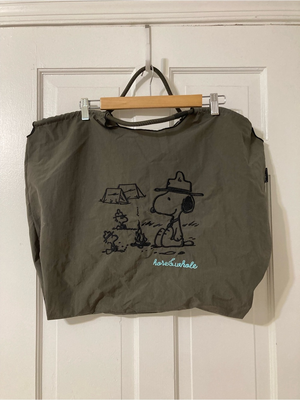Roomy olive green tote w/Snoopy from Korea